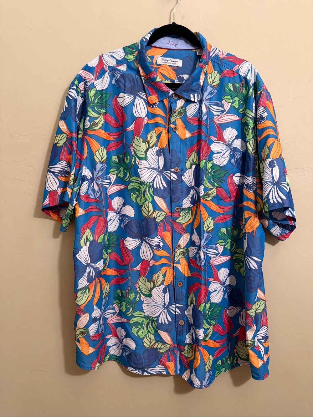 Tommy Bahama Coconut Point Tropical Floral Camp Shirt Blue 3XLT Big & Tall